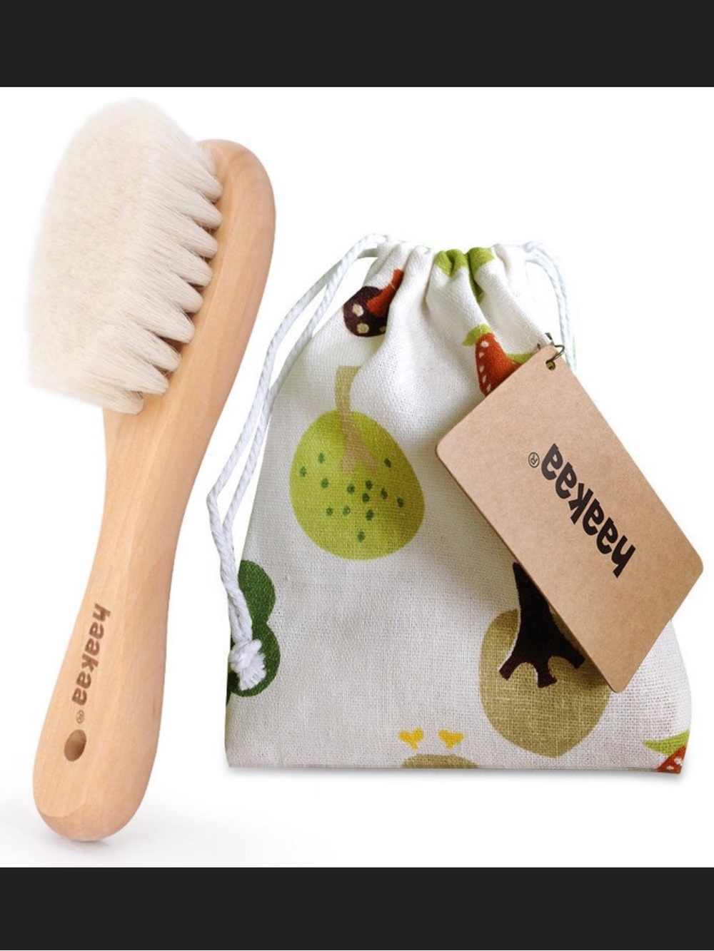 NWT Wooden Goat Wool Haakaa Baby Hair Brush with canvas bag
